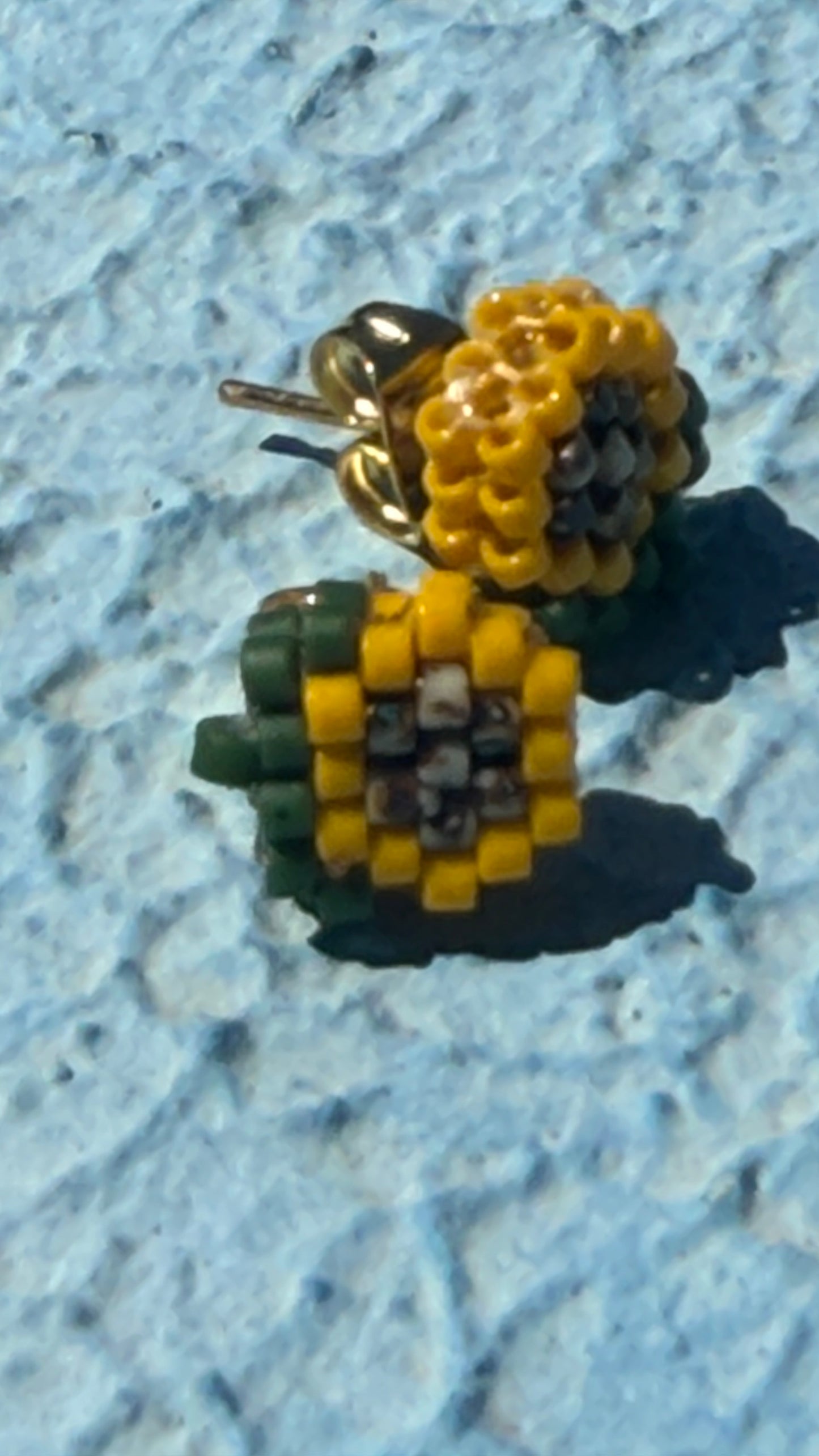 "Soleil de Van Gogh" Puces d'Oreilles Tournesol Tissées Main Acier Inoxydable