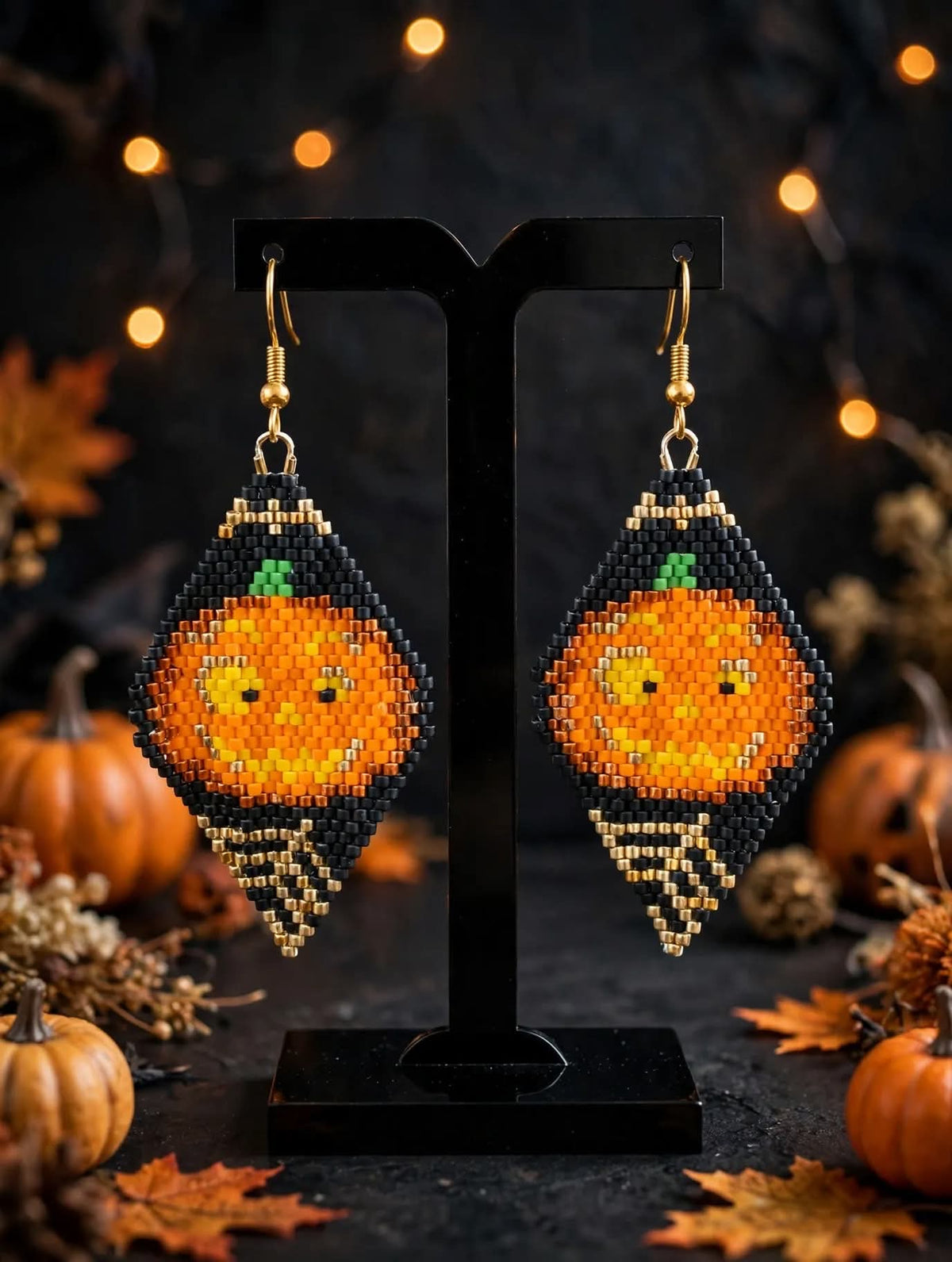 Boucles d’Oreilles Citrouille Halloween – Bijoux Miyuki Faits Main