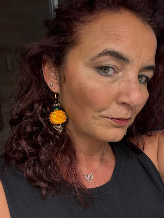 Boucles d’Oreilles Citrouille Halloween – Bijoux Miyuki Faits Main