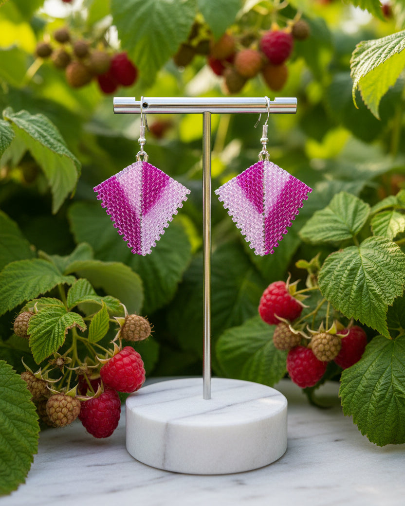 Boucles d’oreilles Framboise Givrée -Tissées Main – Perles Miyuki & Acier Inoxydable