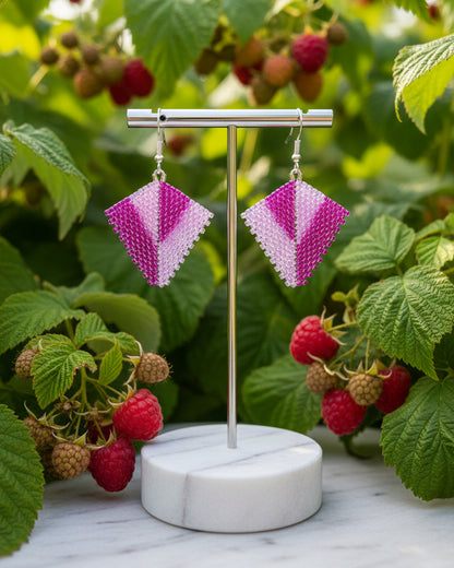 Boucles d’oreilles Framboise Givrée -Tissées Main – Perles Miyuki & Acier Inoxydable