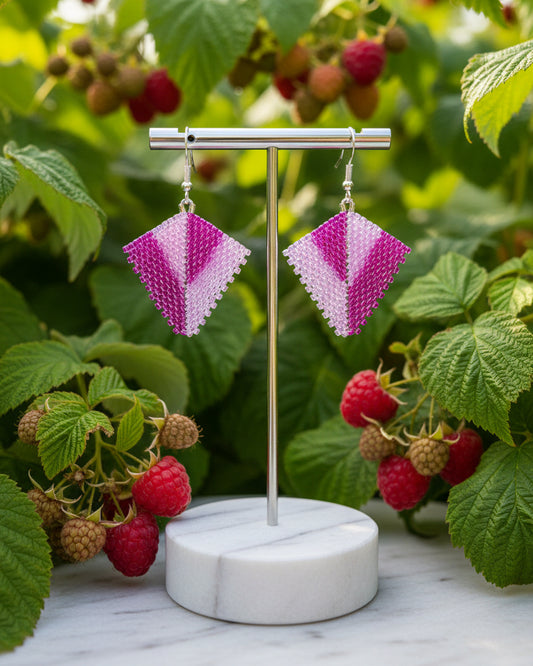 Boucles d’oreilles Framboise Givrée -Tissées Main – Perles Miyuki & Acier Inoxydable
