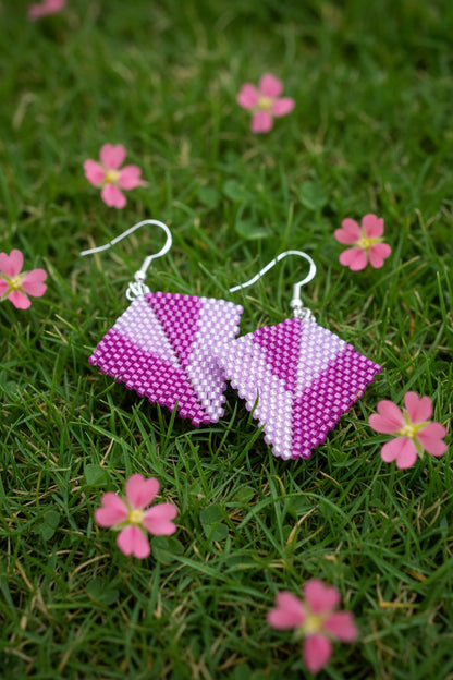 Boucles d’oreilles Framboise Givrée -Tissées Main – Perles Miyuki & Acier Inoxydable