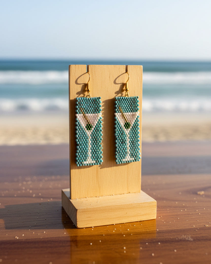 Boucles d'oreilles tisser a la main "Cocktails & Olives"