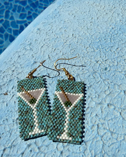 Boucles d'oreilles tisser a la main "Cocktails & Olives"