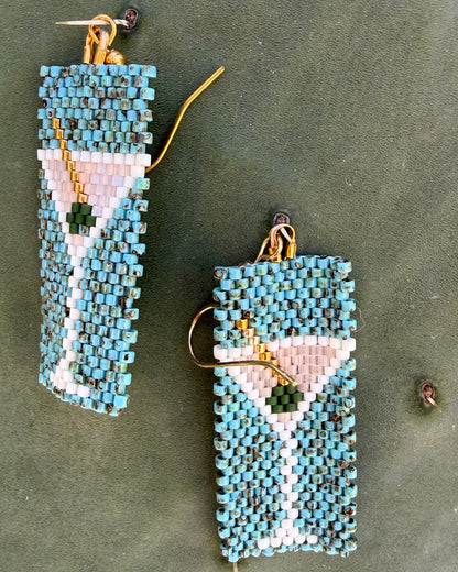 Boucles d'oreilles tisser a la main "Cocktails & Olives"
