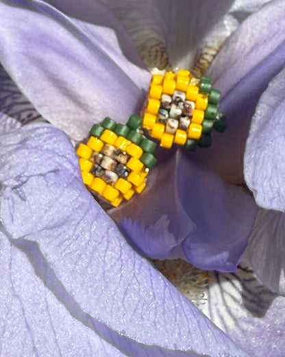 "Soleil de Van Gogh" Puces d'Oreilles Tournesol Tissées Main Acier Inoxydable